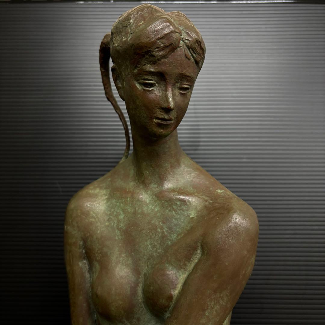 特大 約80cm 彫刻家 恵藤健一 少女立像 ブロンズ 裸婦像 オブジェ 美術品