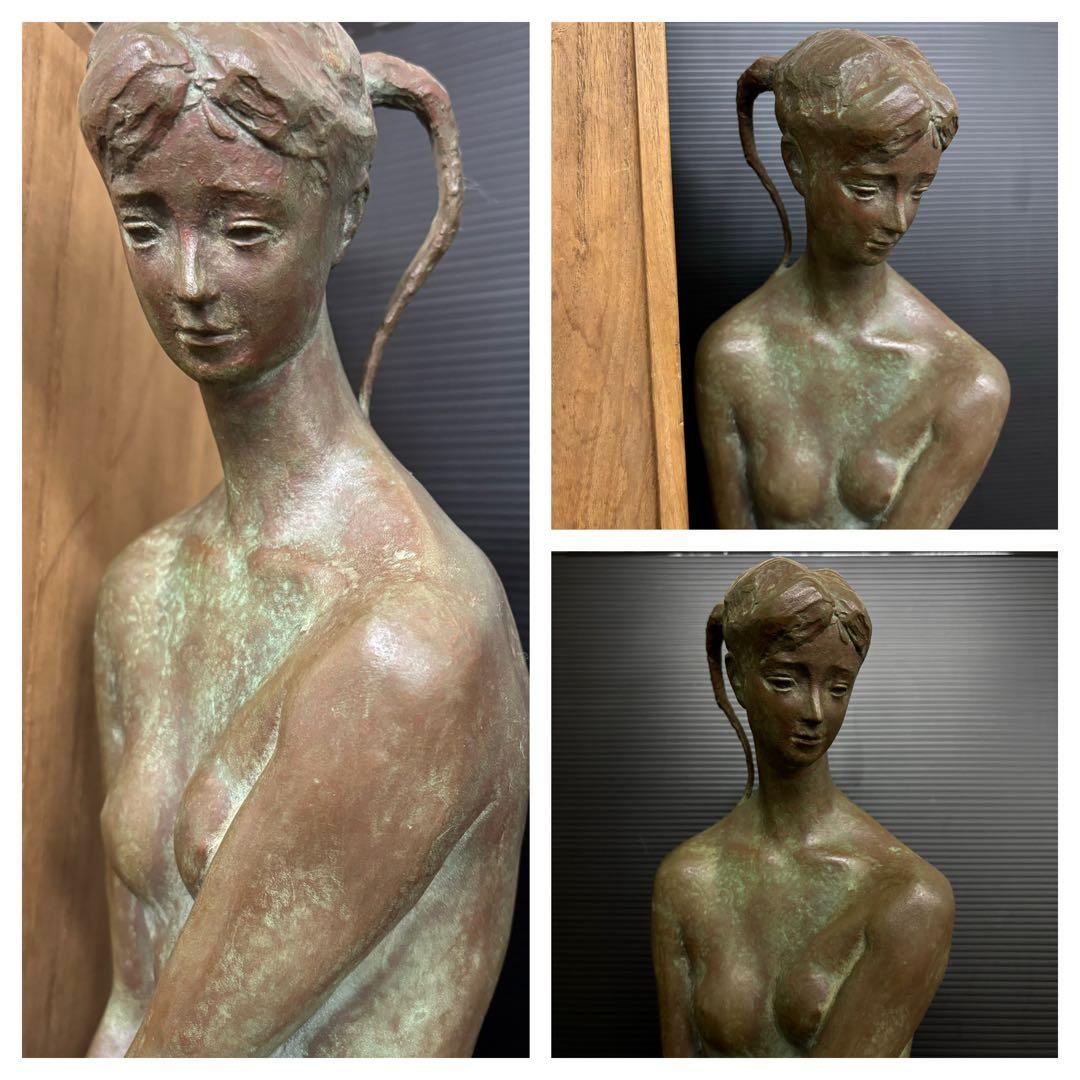 特大 約80cm 彫刻家 恵藤健一 少女立像 ブロンズ 裸婦像 オブジェ 美術品