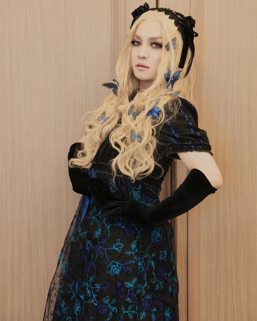 Moi-même-Moitié オーガンジー薔薇・ハイウェストロングドレス