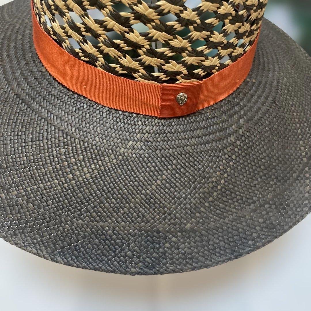 ヘレンカミンスキー透かし編み麦わら帽子 オレンジリボン付き