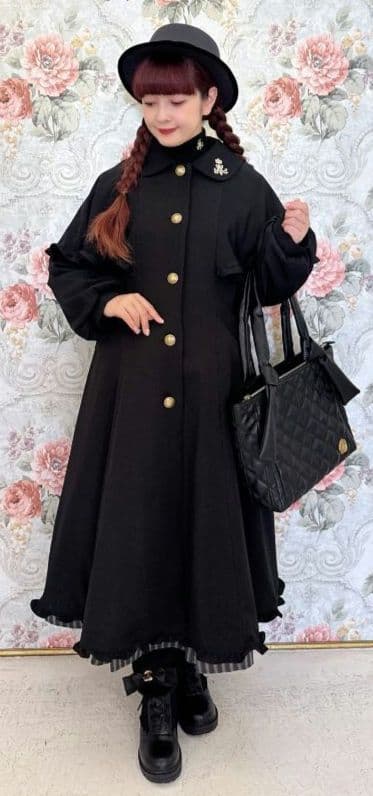 青木美沙子 コラボ ニナス ケープ ロング くコート ブラック