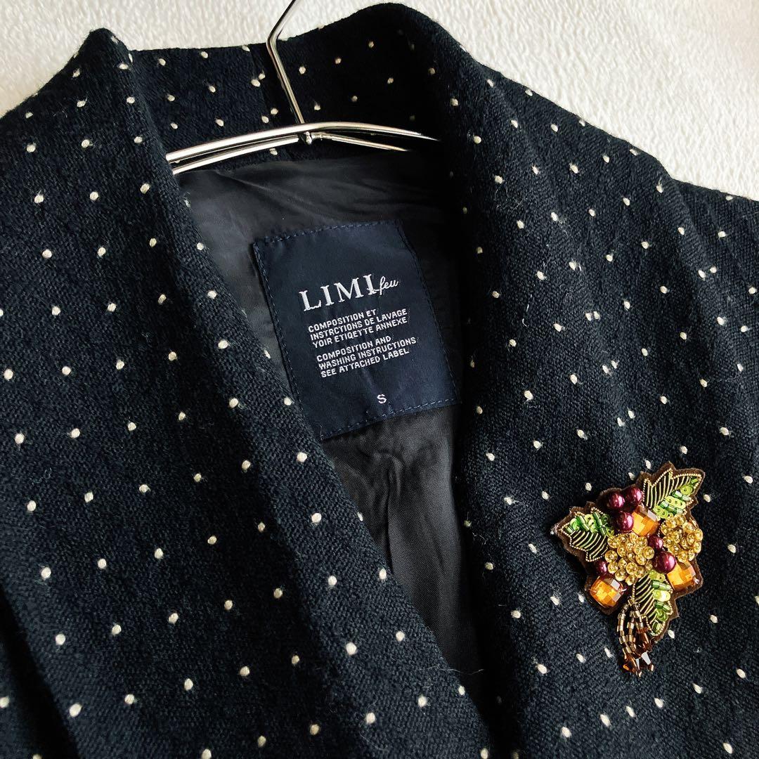 リミフゥ★ショールカラー ウールロングコート ドット柄 総柄 Aライン ギャザー