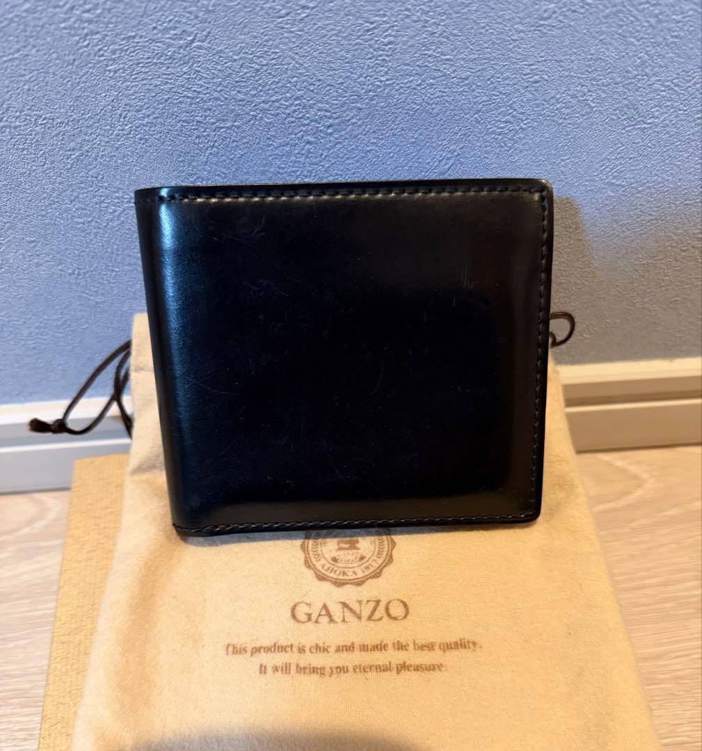 GANZO シェルコードバン ブラック 小銭入れ付き二つ折り財布