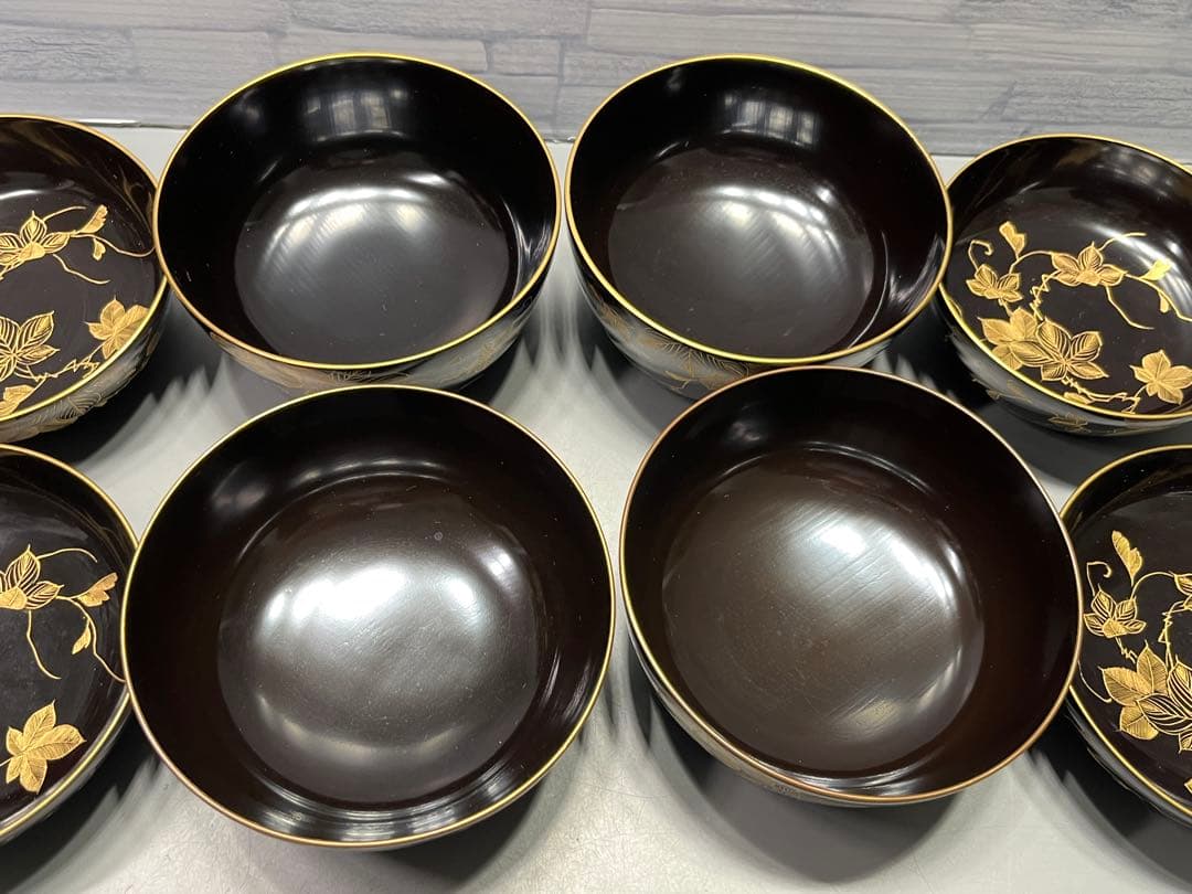 極上　輪島塗　沈金蒔絵　煮椀　吸物椀　四客　木製