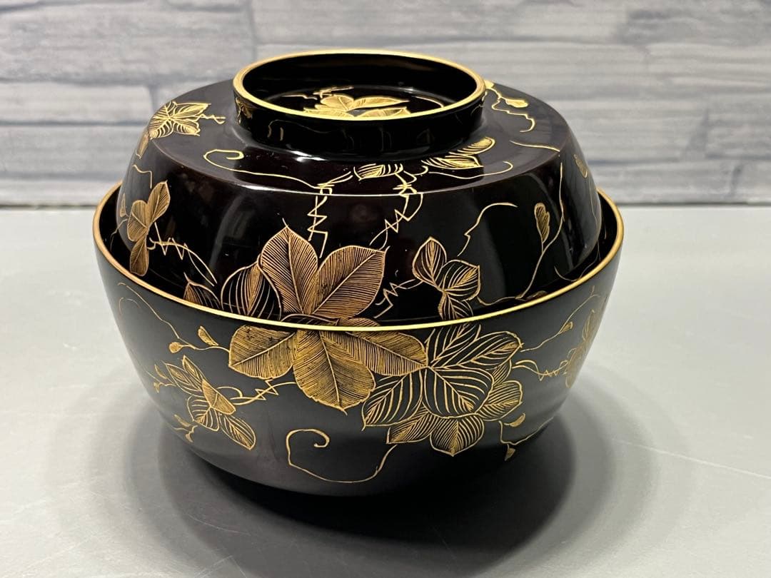 極上　輪島塗　沈金蒔絵　煮椀　吸物椀　四客　木製