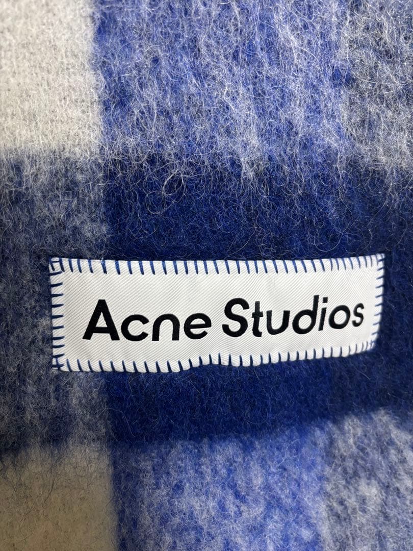 Acne Studios モヘアチェックスカーフ　マフラー　ブルー
