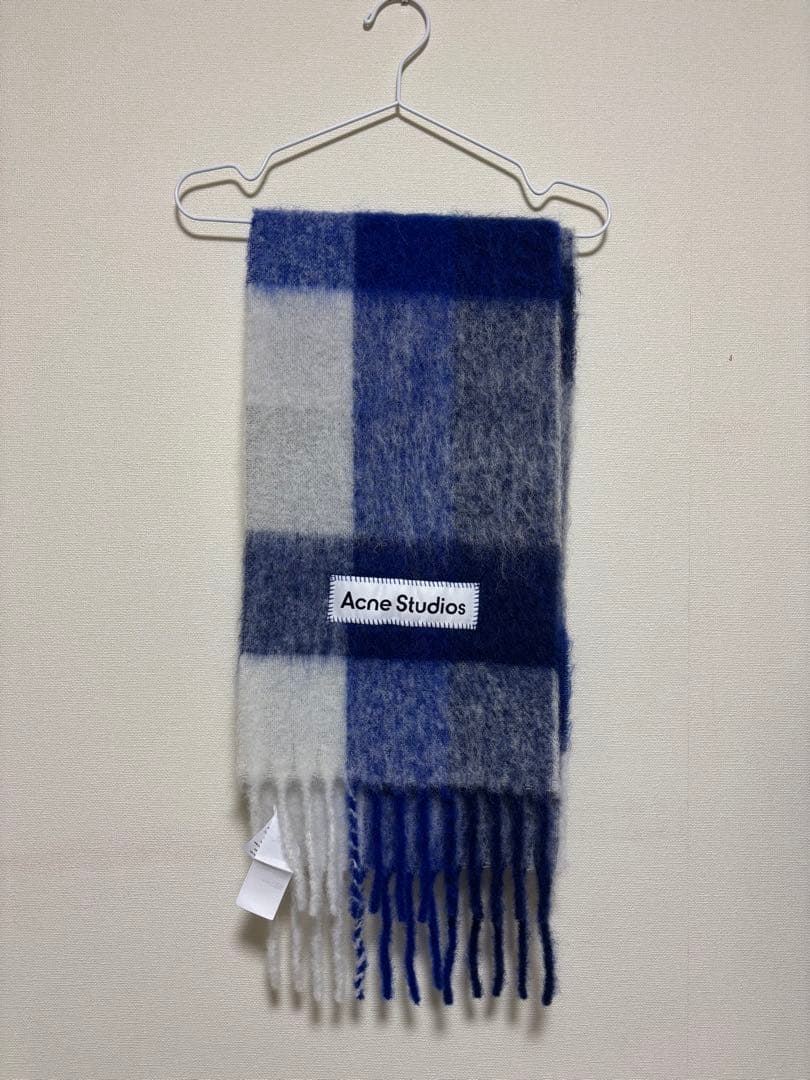 Acne Studios モヘアチェックスカーフ　マフラー　ブルー