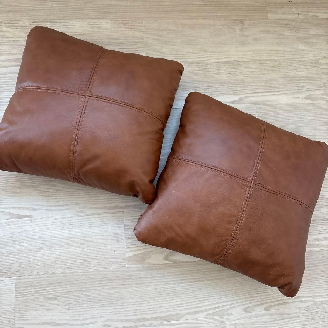 ブラウンレザークッション2個セット