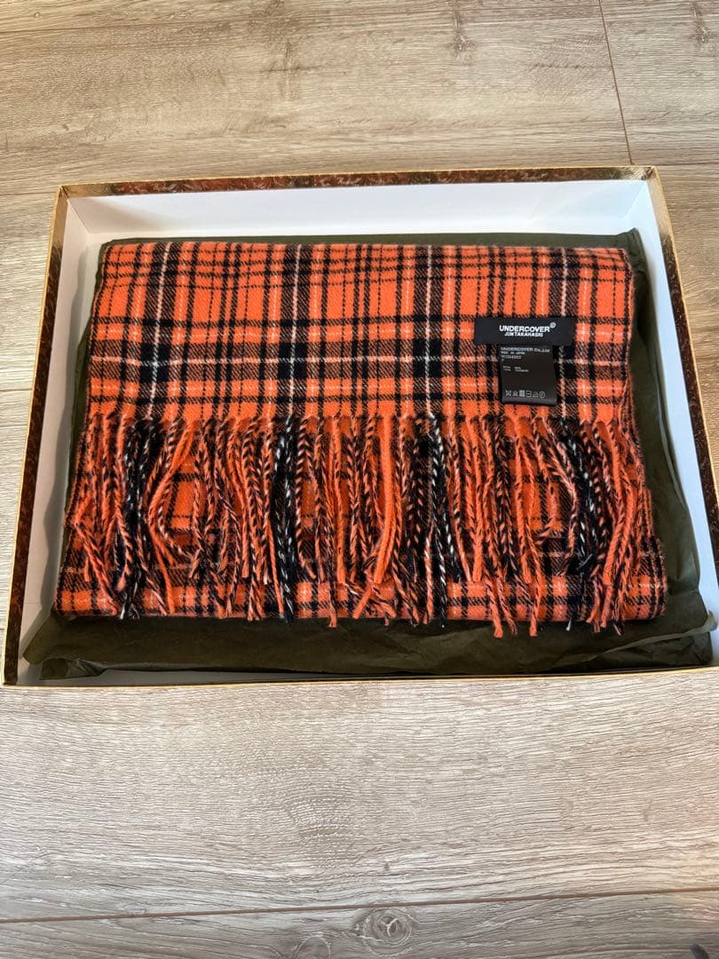 アンダーカバーUNDERCOVER オレンジチェック マフラー ウール カシミア
