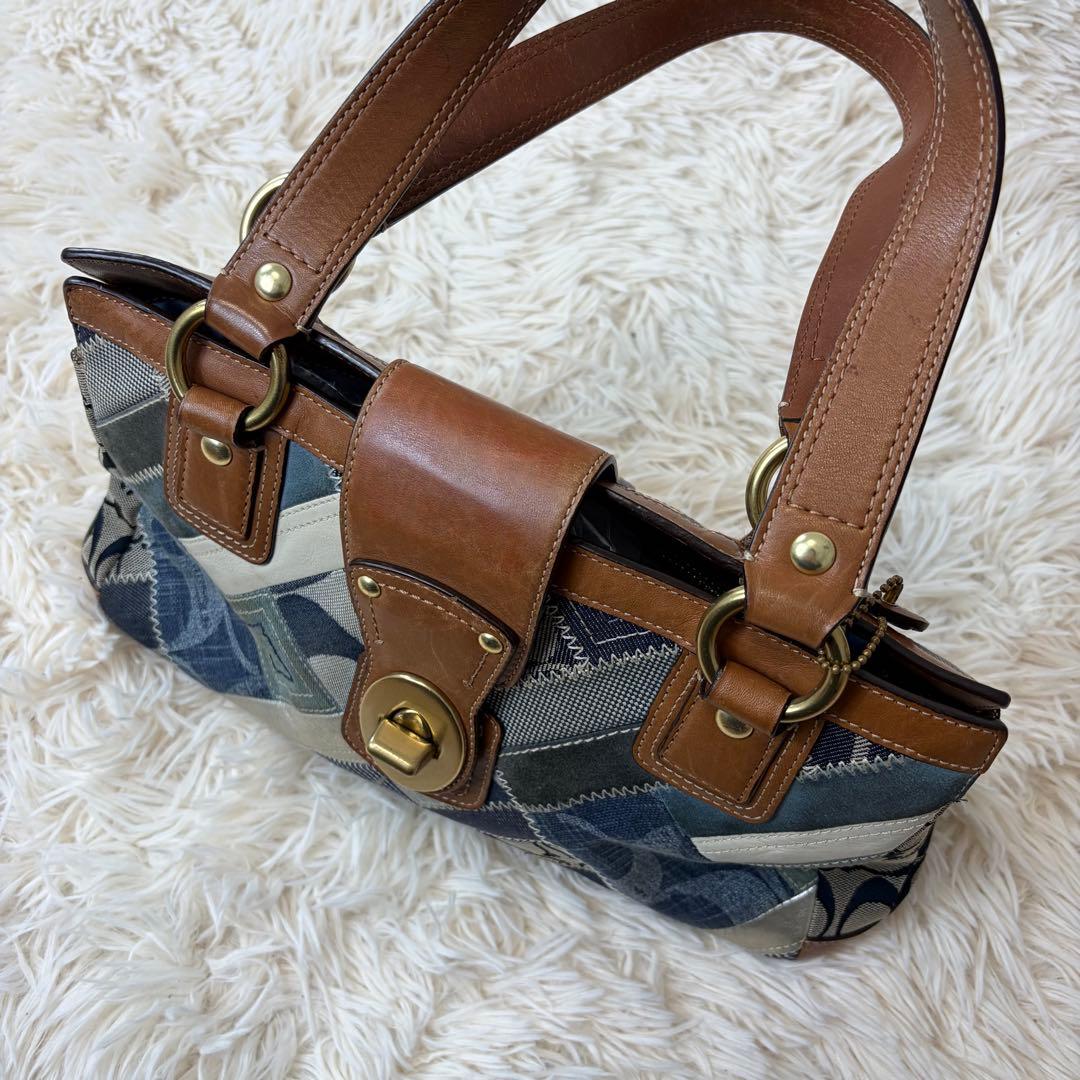 コーチ トートバッグ レザー パッチワーク ターンロック ゴールド金具 デニム