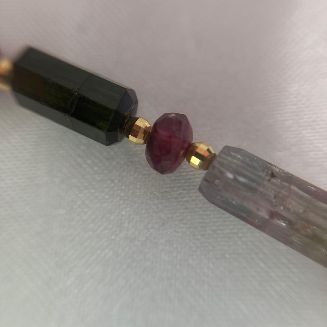 <美品> K18 トルマリン　ネックレス　ブレスレット　天然石　グリーン　ピンク