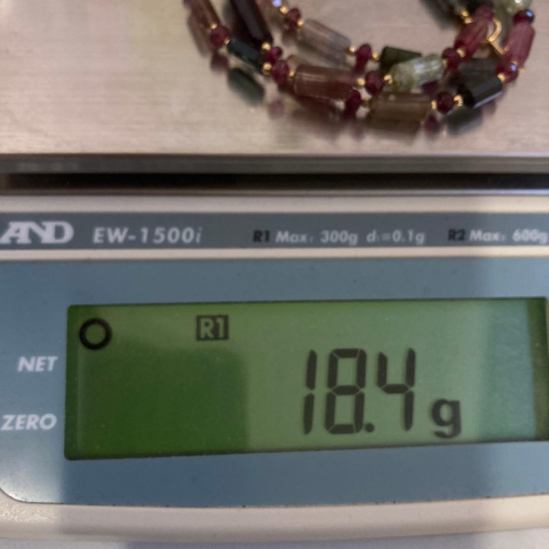 <美品> K18 トルマリン　ネックレス　ブレスレット　天然石　グリーン　ピンク