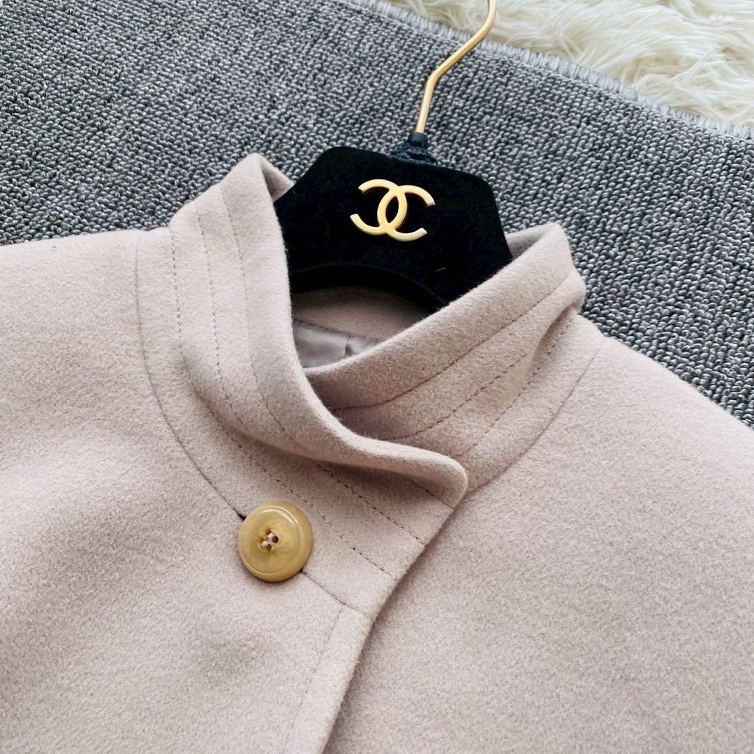 レリアン●極美品●日本製アンゴラ100% Aライン翡翠釦スタンドカラーコート L