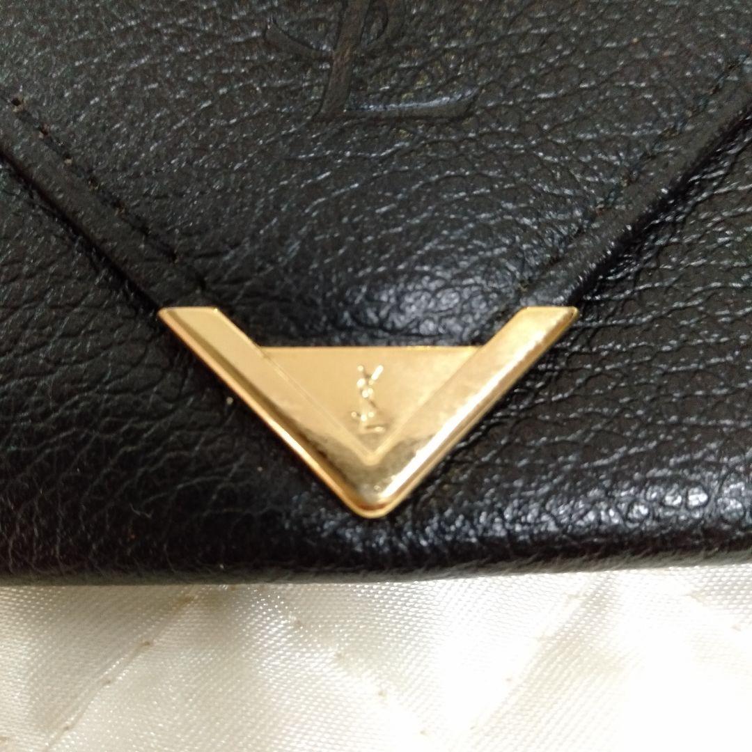 イブサンローラン　カサンドラロゴ型押し 三角プレート キーケースブラック