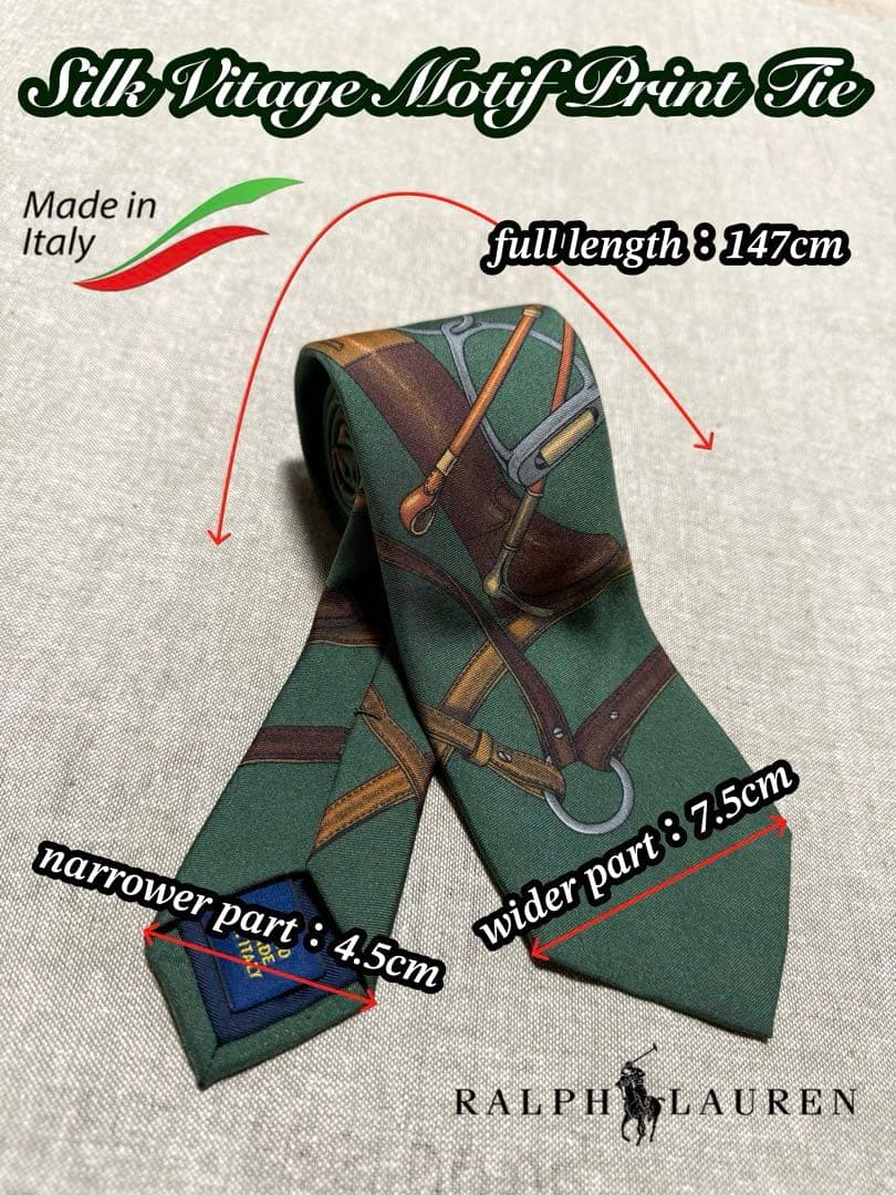 Ralph Lauren／ヴィンテージプリントタイ／グリーン／Italy製