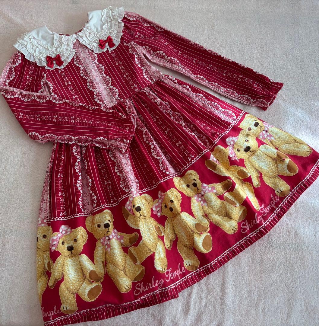 美品Shirley Temple テディベアワンピース　130cm クリスマス
