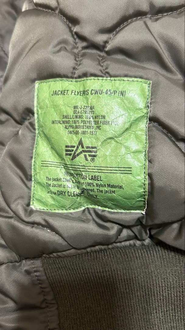 ALPHA INDUSTRIES CWU-45Pフライトジャケット Mサイズ