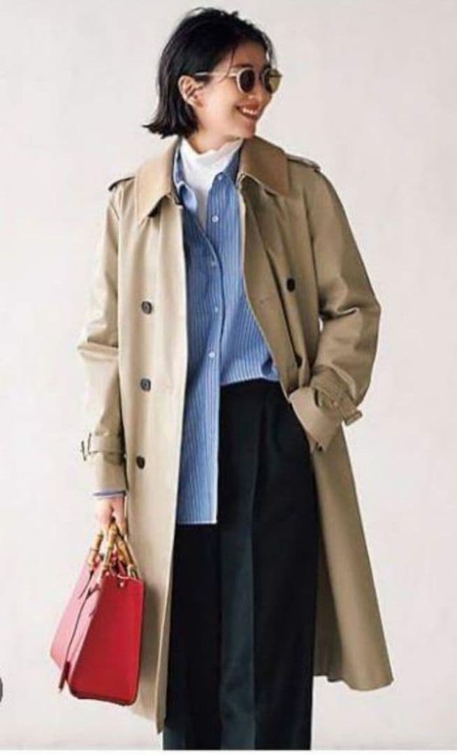 美品 23区 大きいサイズ46 コットンギャバトレンチコート 蛯原友里さん着用