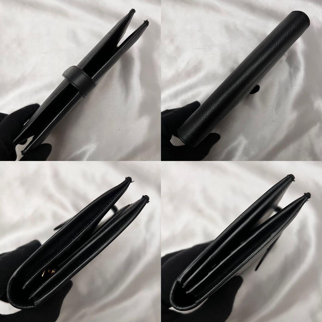 ◇美品◇セリーヌ　ストラップウォレット　ラージ　二つ折り財布　ブラック　レザー