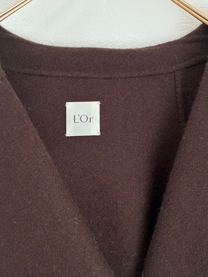 L'Or レギュラーヘム　ケープコート　ダークブラウン　かじまり　ウールコート