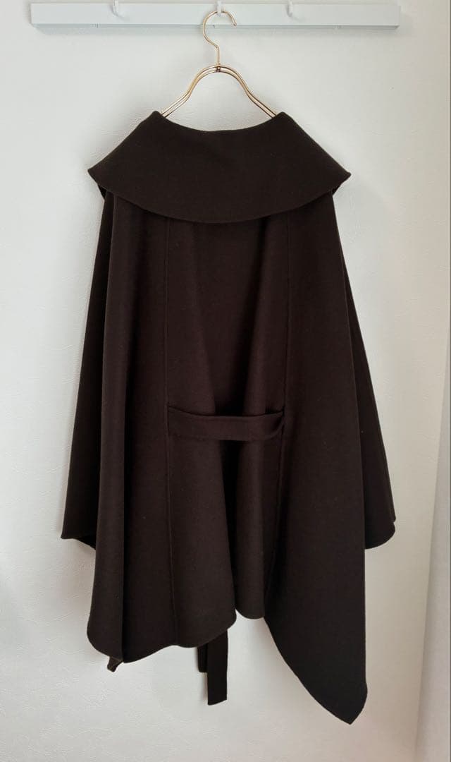 L'Or レギュラーヘム　ケープコート　ダークブラウン　かじまり　ウールコート