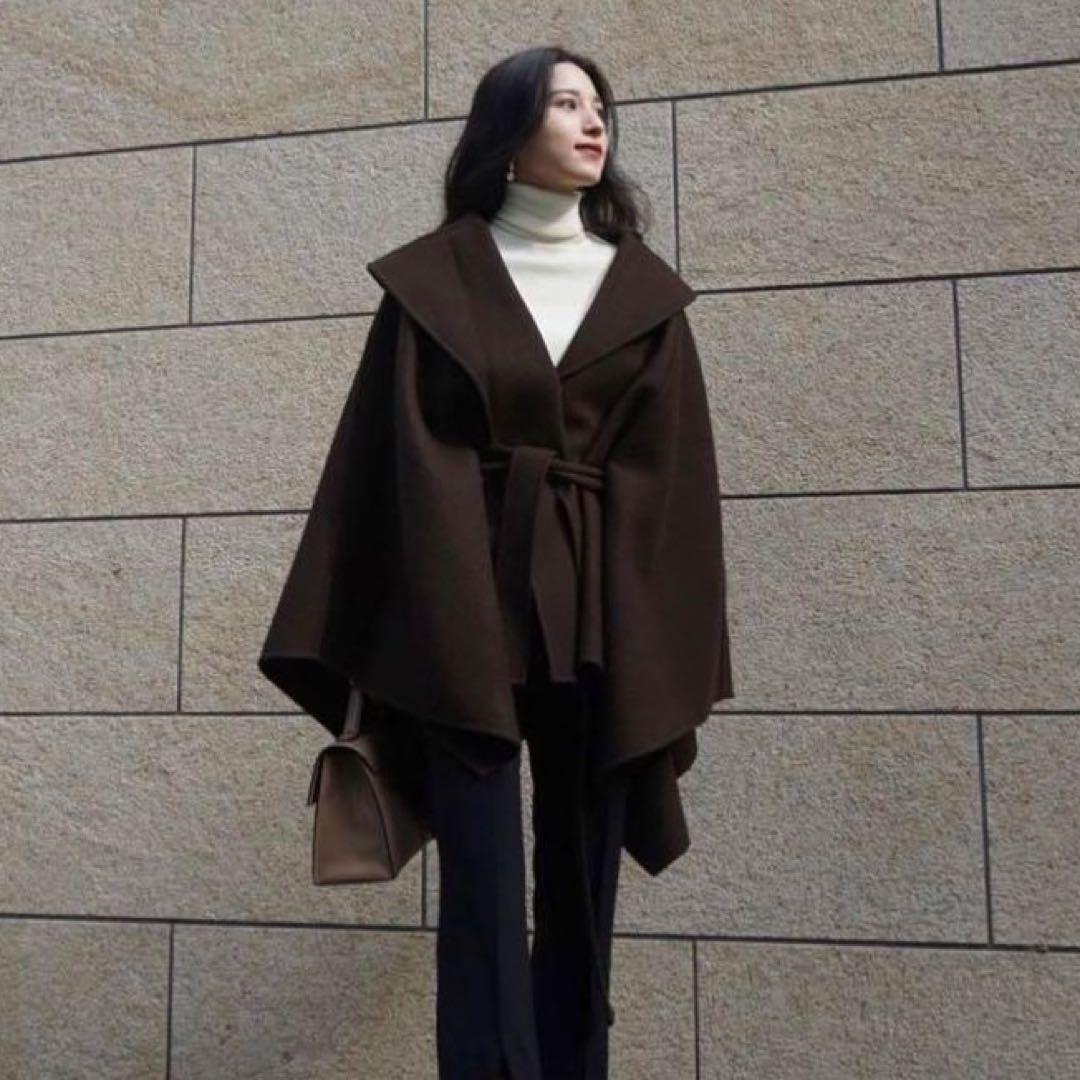 L'Or レギュラーヘム　ケープコート　ダークブラウン　かじまり　ウールコート