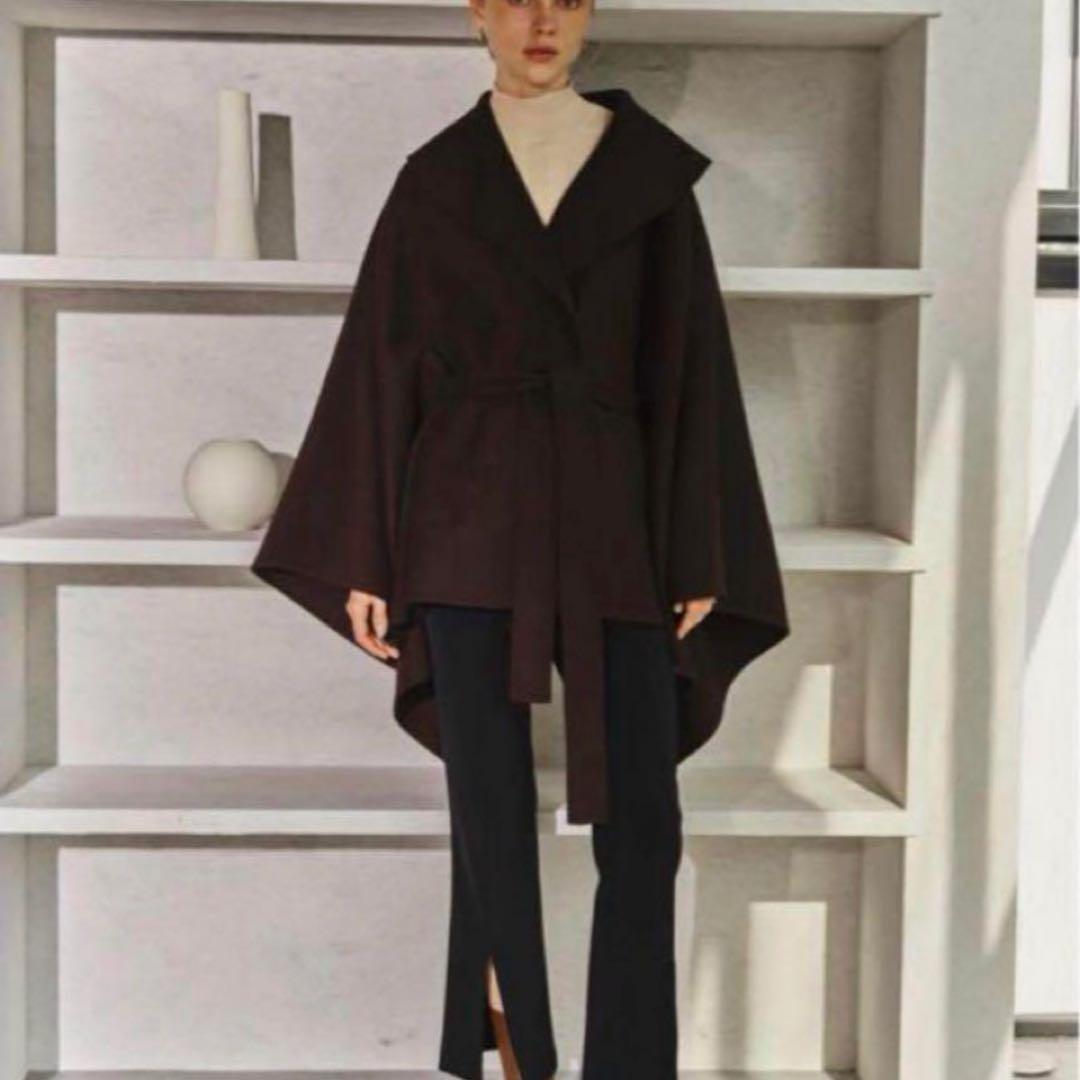 L'Or レギュラーヘム　ケープコート　ダークブラウン　かじまり　ウールコート