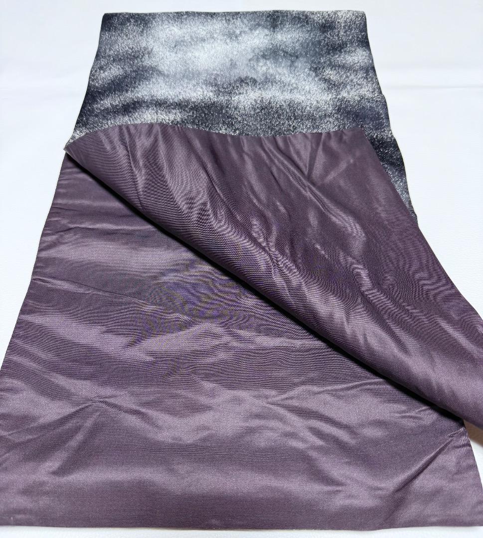 高級 袋帯 正絹 六通柄 墨流し 落款入り ブルー ブラック フォーマル 訪問着