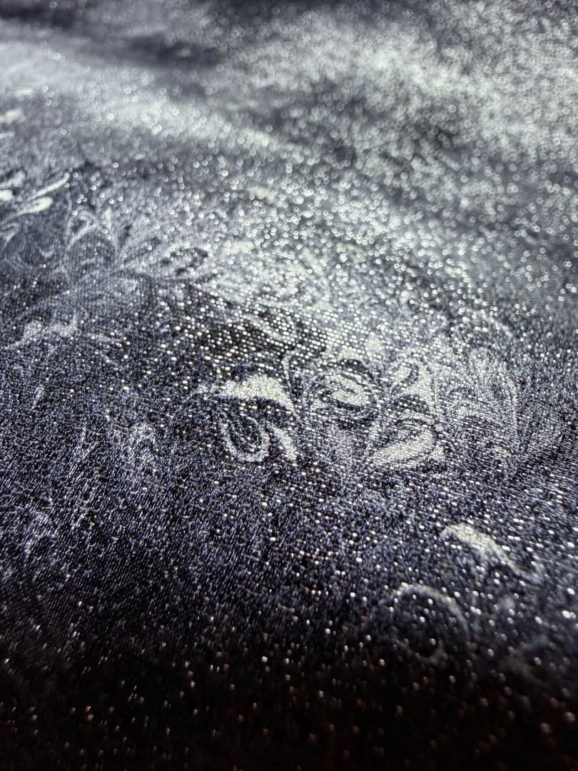 高級 袋帯 正絹 六通柄 墨流し 落款入り ブルー ブラック フォーマル 訪問着