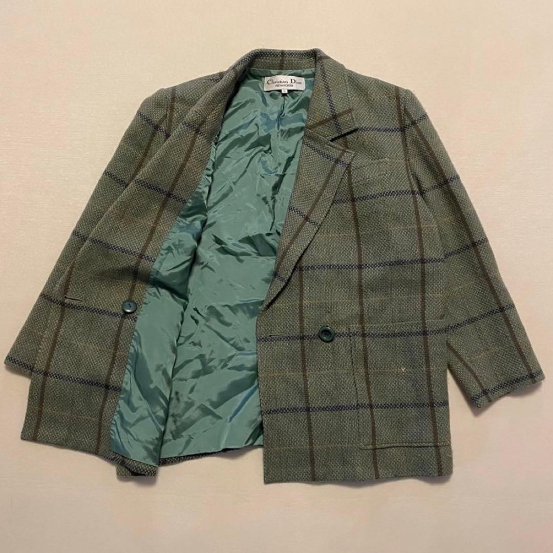 Dior クリスチャンディオール　チェック　テーラード　ジャケット　ウール
