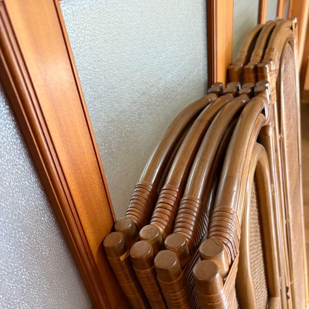 【昭和レトロ】籐 ラタン 4連・3連ペアセット　　パーテーション　間仕切り　衝立