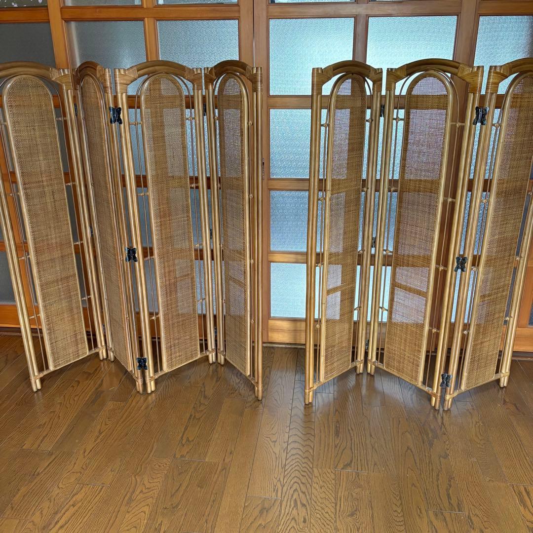 【昭和レトロ】籐 ラタン 4連・3連ペアセット　　パーテーション　間仕切り　衝立