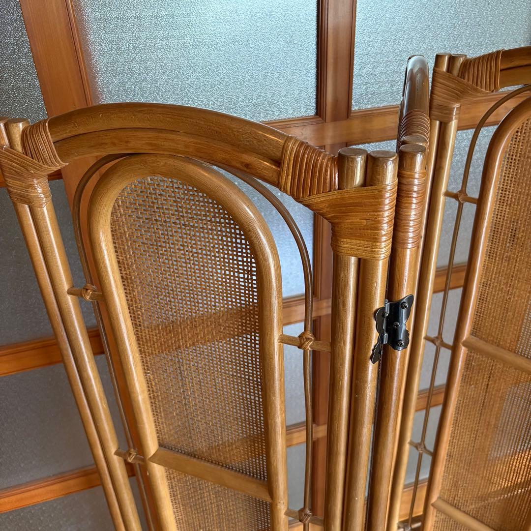 【昭和レトロ】籐 ラタン 4連・3連ペアセット　　パーテーション　間仕切り　衝立