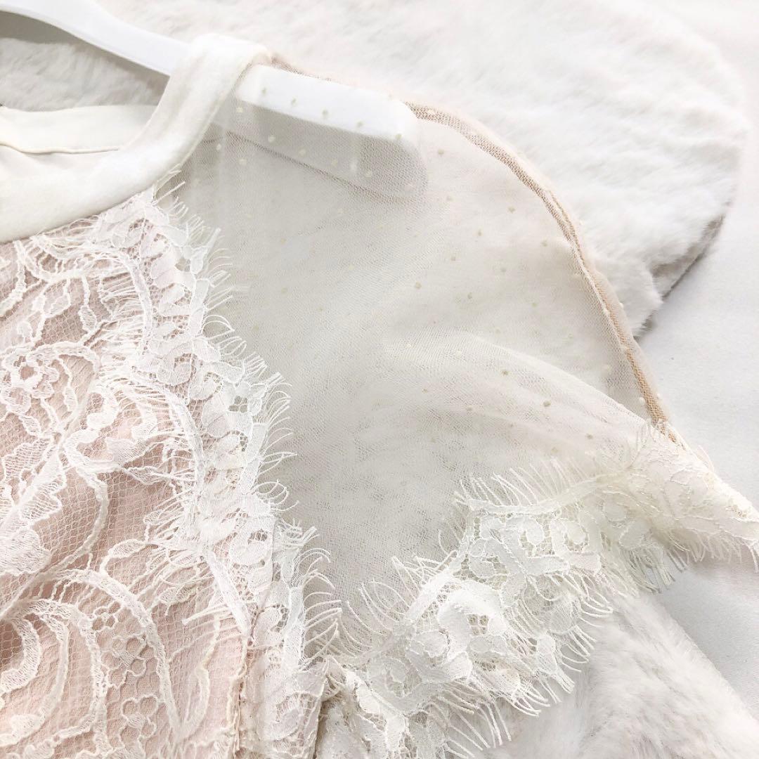 タダシショージ*肩レース×透け感　半袖ワンピース　ドレス　ホワイト　2