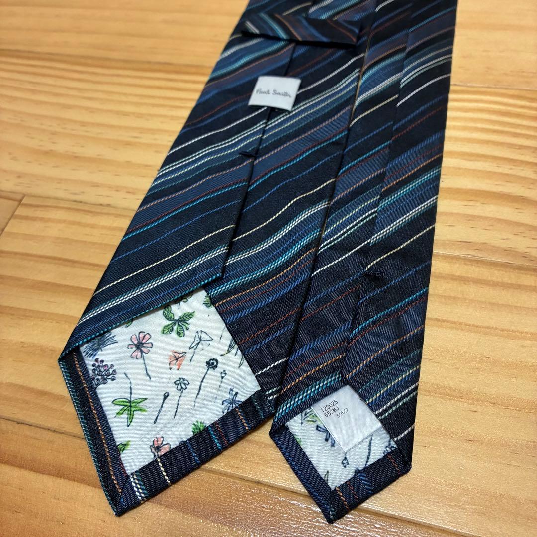 【極美品】ポールスミス ネクタイ 現行 マルチストライプ 花柄 日本製 ビジネス
