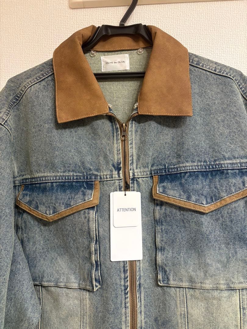 配色衿デニムブルゾン デニムジャケット Ｇジャン