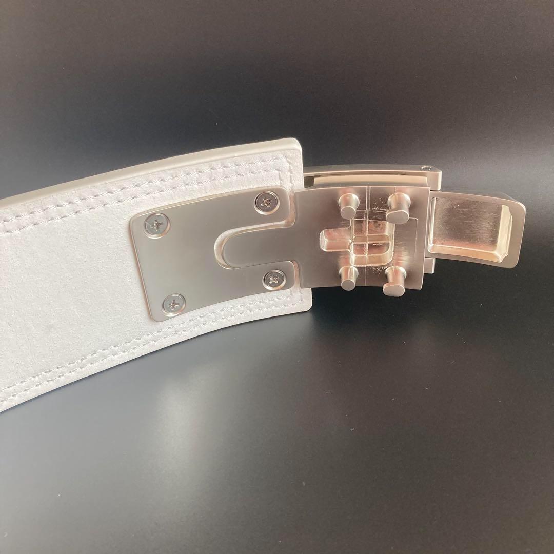 新品 パワーベルト レバーアクション Lサイズ 本革 白ベルト×マット銀 可変式