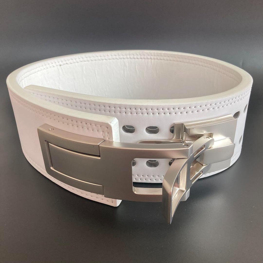 新品 パワーベルト レバーアクション Lサイズ 本革 白ベルト×マット銀 可変式