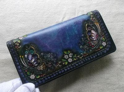 レザークラフト長財布　蝶