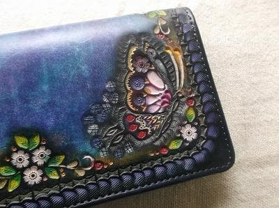 レザークラフト長財布　蝶