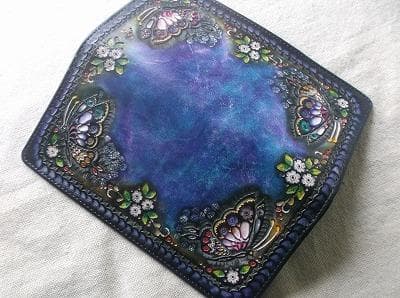 レザークラフト長財布　蝶