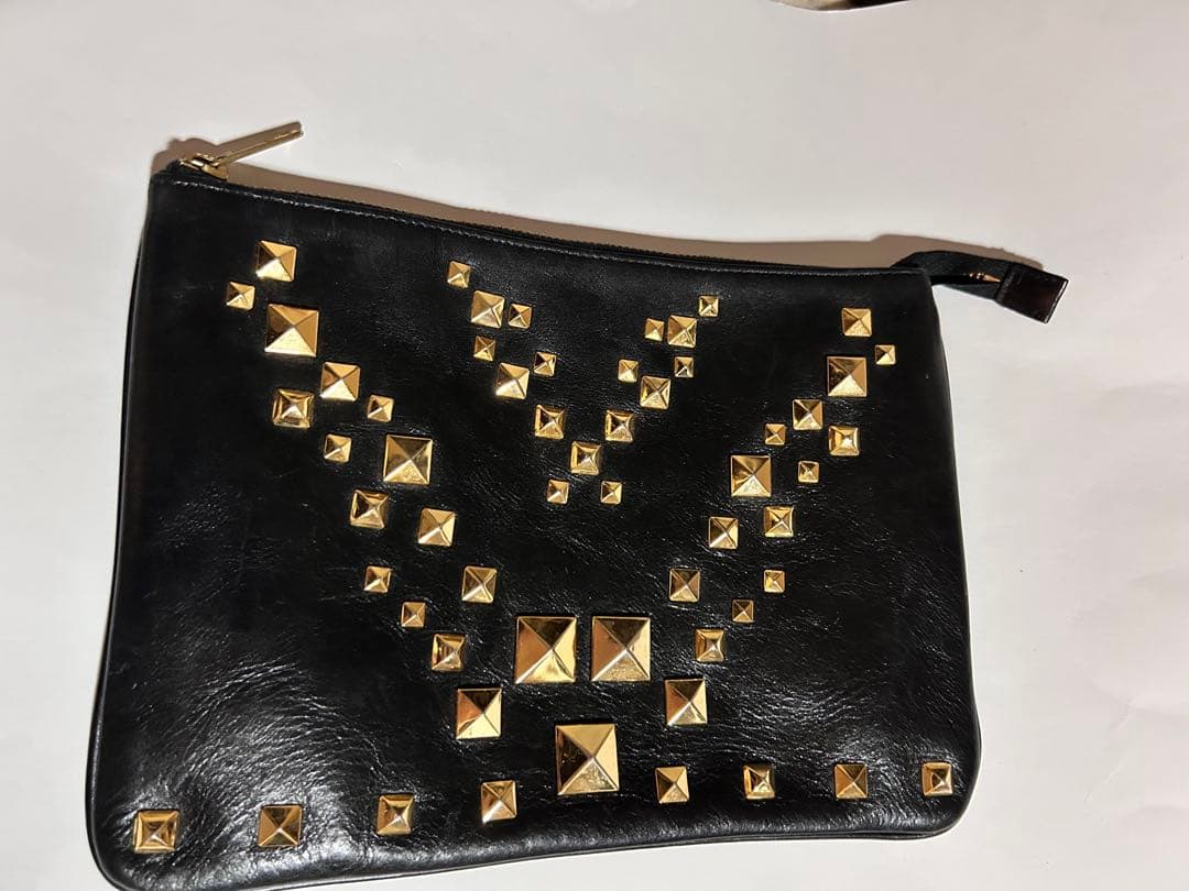 ジュンヤワタナベ　スタッズ装飾 黒 レザーポーチ