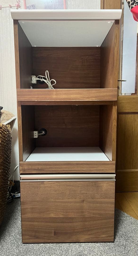 お値下げ◆大川家具 レンジ台 キッチンボード レンジラック 国産 ブラウン◆