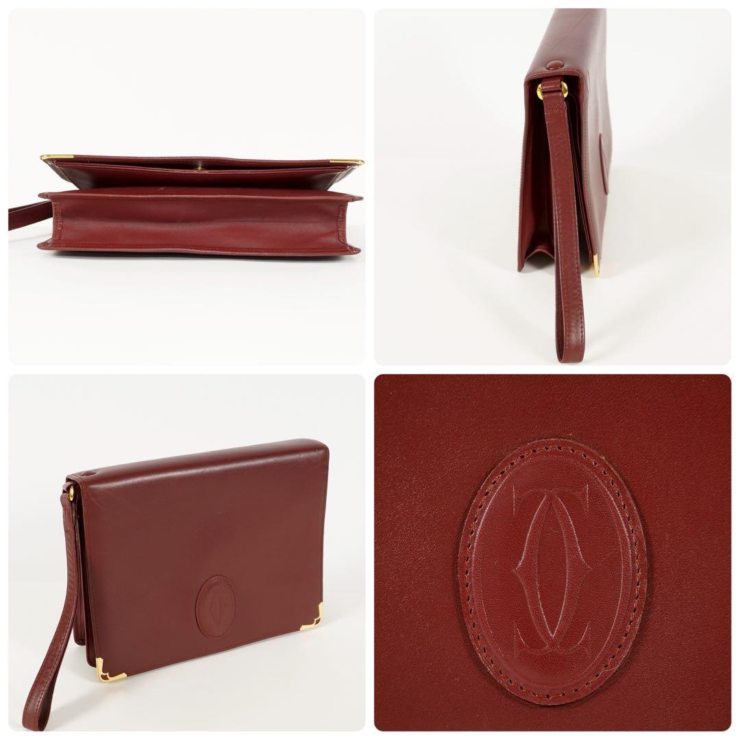 【美品✨】カルティエ　マストライン　クラッチバッグ　ロゴ型押し　ボルドー　レザー