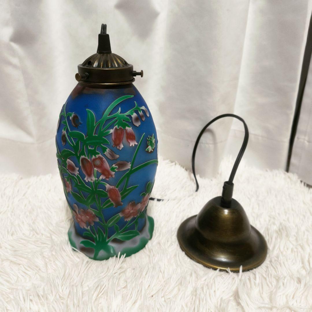 ガレ風 アンティーク調 ペンダントライト ランプ ガラス 花模様 デコライト