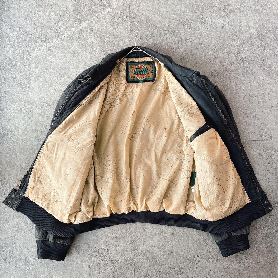 Vintage A-2 レザージャケット L 本革 90sボンバー 裏地マップ