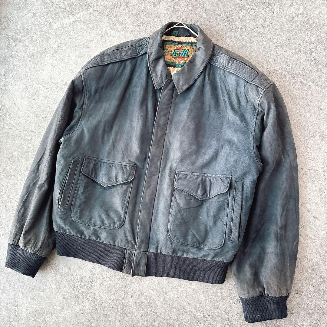 Vintage A-2 レザージャケット L 本革 90sボンバー 裏地マップ