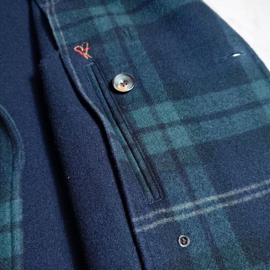 美品✨45R チェック柄 コート グリーン×ブラック カシミヤ混 ユニセックス