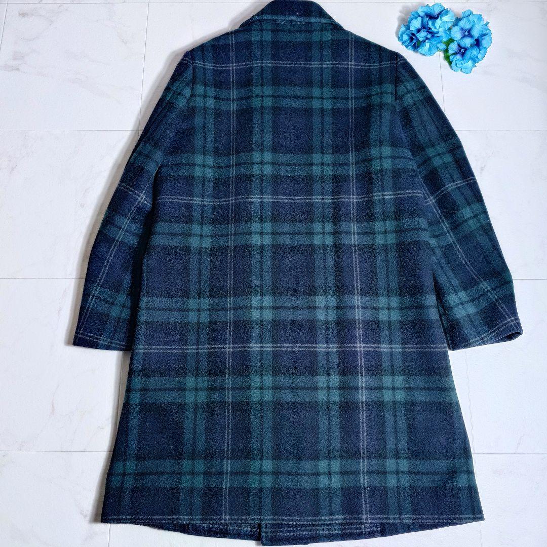 美品✨45R チェック柄 コート グリーン×ブラック カシミヤ混 ユニセックス