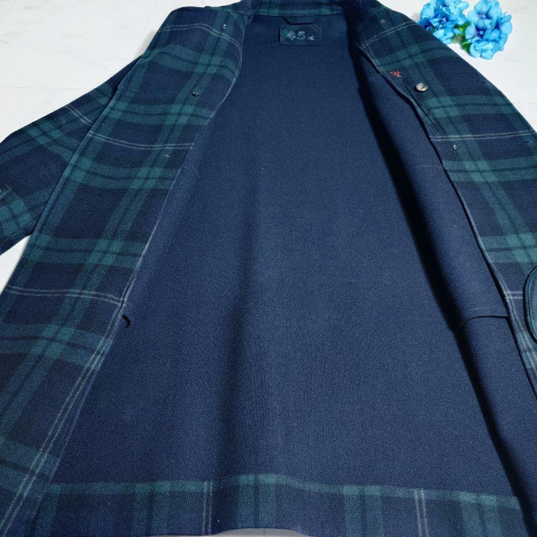美品✨45R チェック柄 コート グリーン×ブラック カシミヤ混 ユニセックス